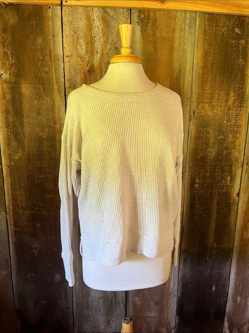 Oversized waffle-knit scoop neck thermal top by the brand SO XS Oatmeal